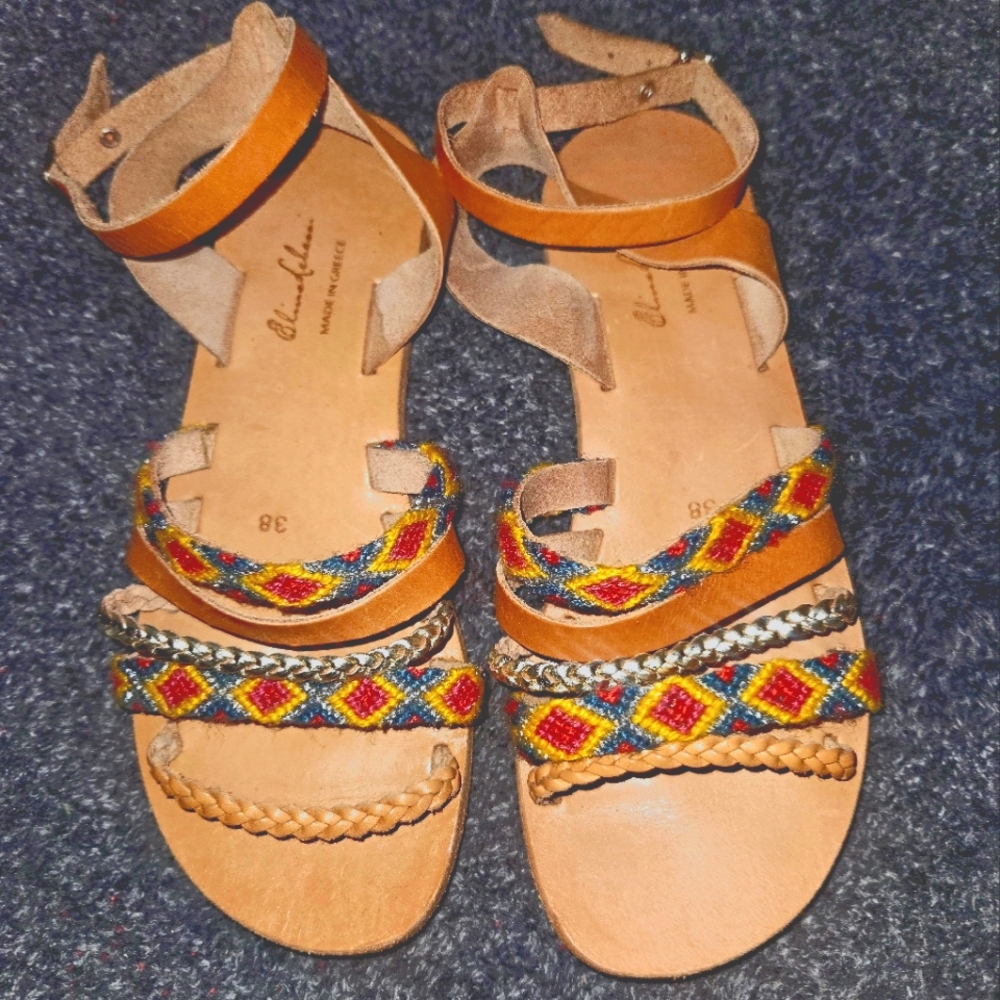 ANTHROPOLOGIE ELINA LEBESSI WOMENS JOY SANDALS SIZE 38 EU / 7 USA